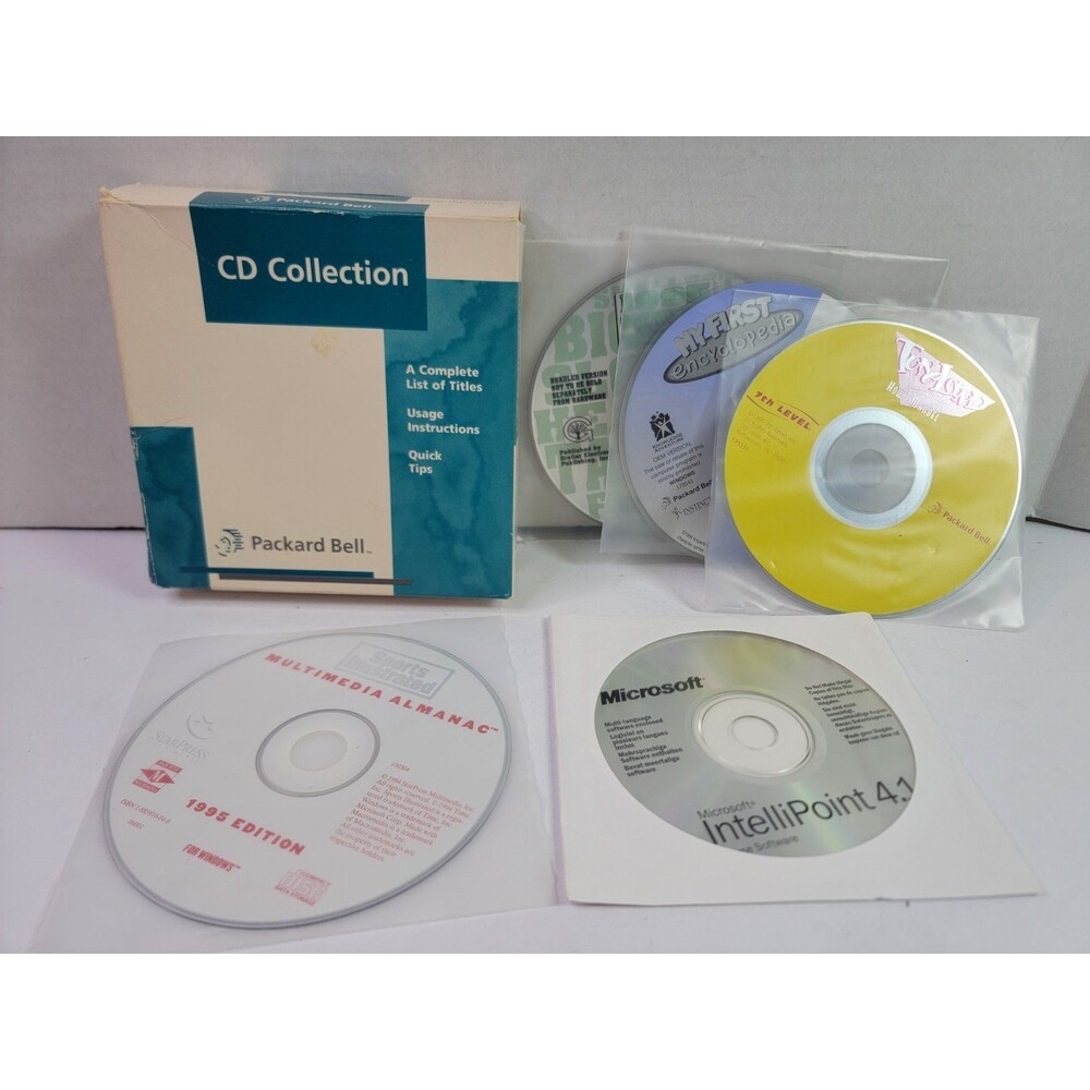 Vintage 1995 Packard Bell CD Collection 5 Disc Software Lot Windows Incomplete